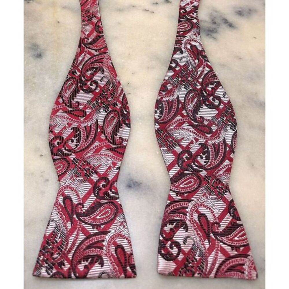 The Big Knot Steven Land 100% Silk Red Paisley Adjustable Self Tie Bow Tie